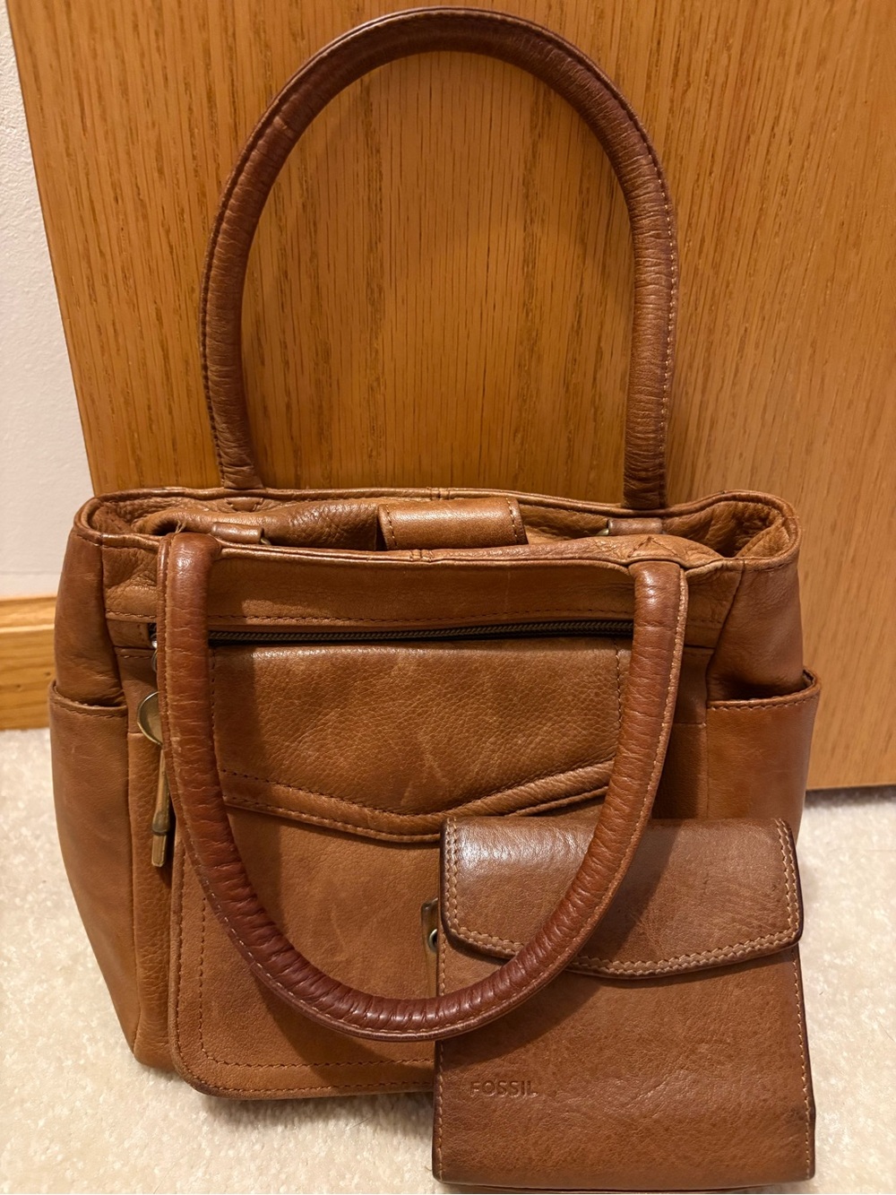 FOSSIL Vtg Satchel/ crossbody with matching wallet